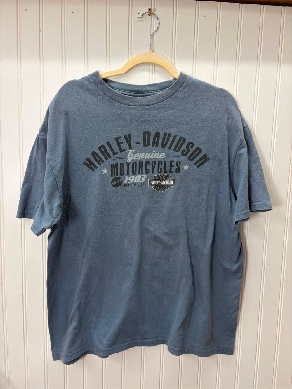 Harley-Davidson Slate Blue Short Sleeve Graphic Tee with Black Print size xl